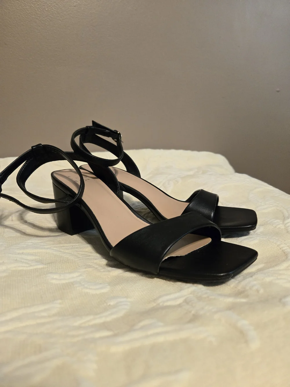 A New Day Shannon Black Square Open Toe Block Heels 7.5
